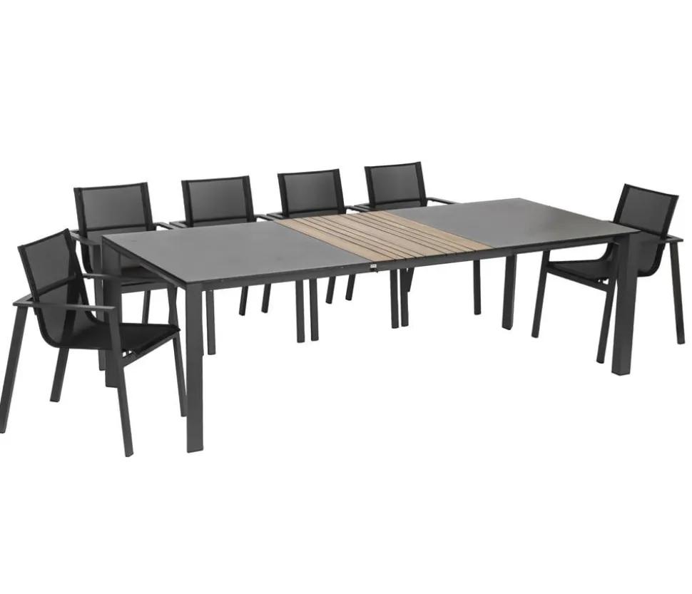 Acamp Gartenmöbel-Set Ausziehtisch Woody und Stapelstuhl Hollywood, 7-teilig