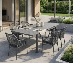 Acamp Gartenmöbel-Set Ausziehtisch Chicago und Stapelsessel Rom, 7-teilig