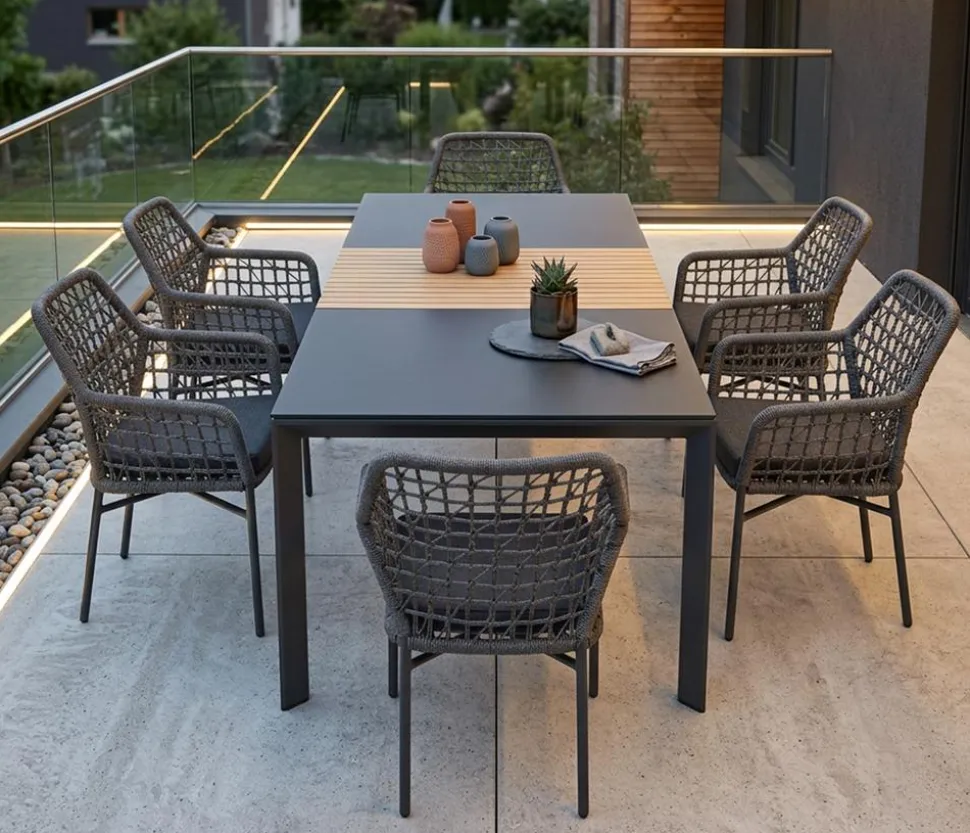 Acamp Gartenmöbel-Set Ausziehtisch Woody und Stapelsessel Rom, 7-teilig