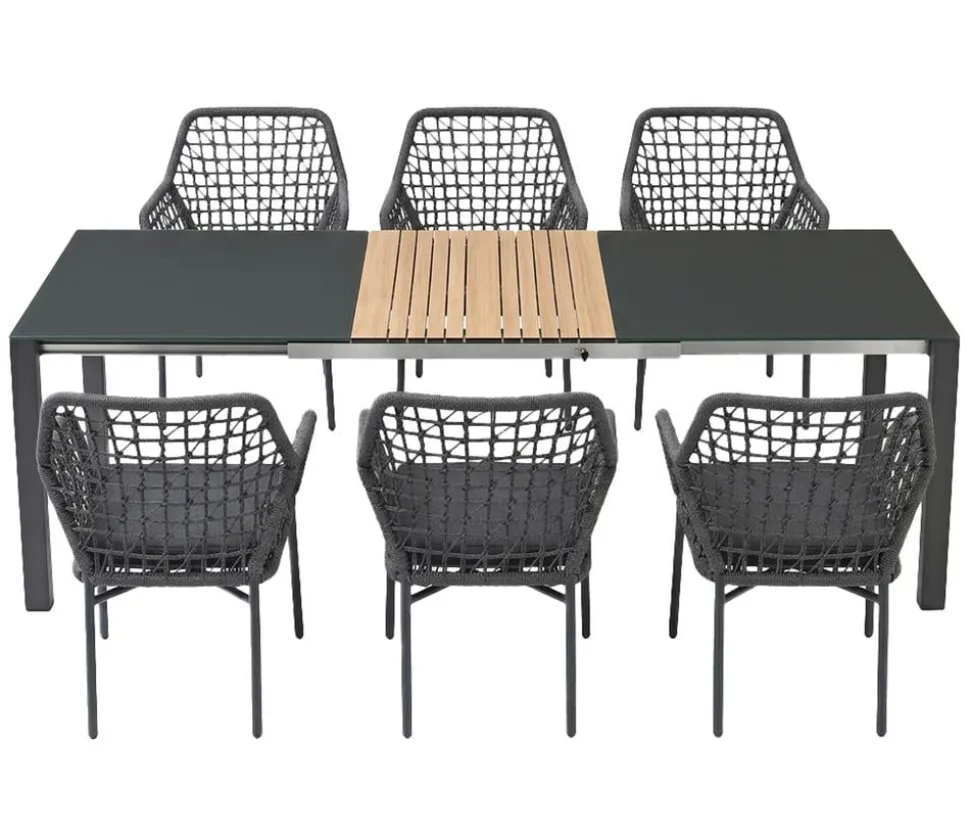Acamp Gartenmöbel-Set Ausziehtisch Woody und Stapelsessel Rom, 7-teilig