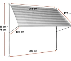 Angerer Klemmmarkise Premium, gestreift, ca. B150/H275/T170 cm