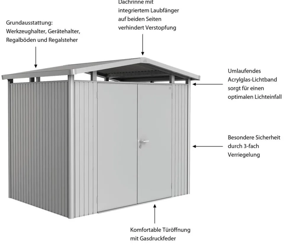 Biohort Metallgerätehaus Panorama® P2, ca. B273/H227/T198 cm