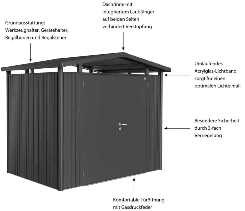 Biohort Metallgerätehaus Panorama® P2, ca. B273/H227/T198 cm