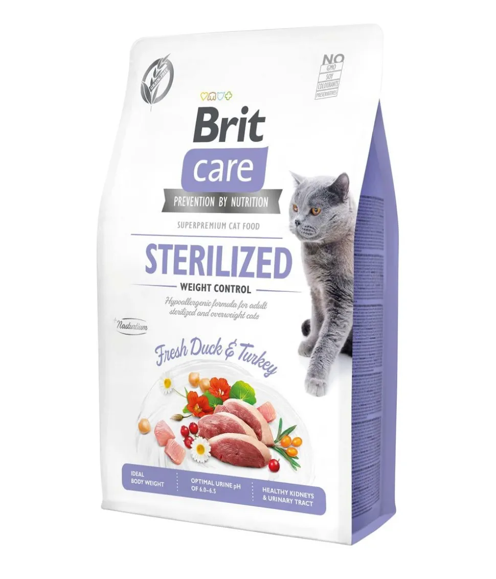Brit Care Trockenfutter für Katzen Sterilized Weight Control Adult, Ente & Truthahn