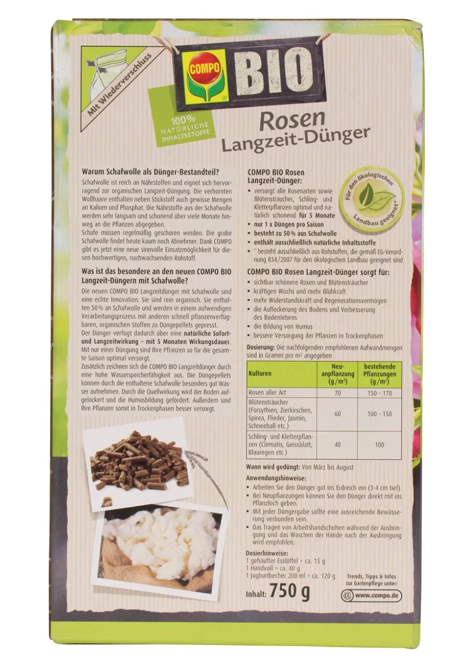 COMPO BIO Rosen Langzeit-Dünger mit Schafwolle