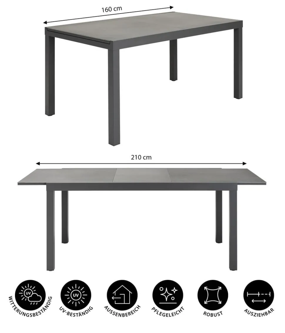 Dehner Ausziehtisch Chicago Dark, ca. B160-210/H75/T90 cm
