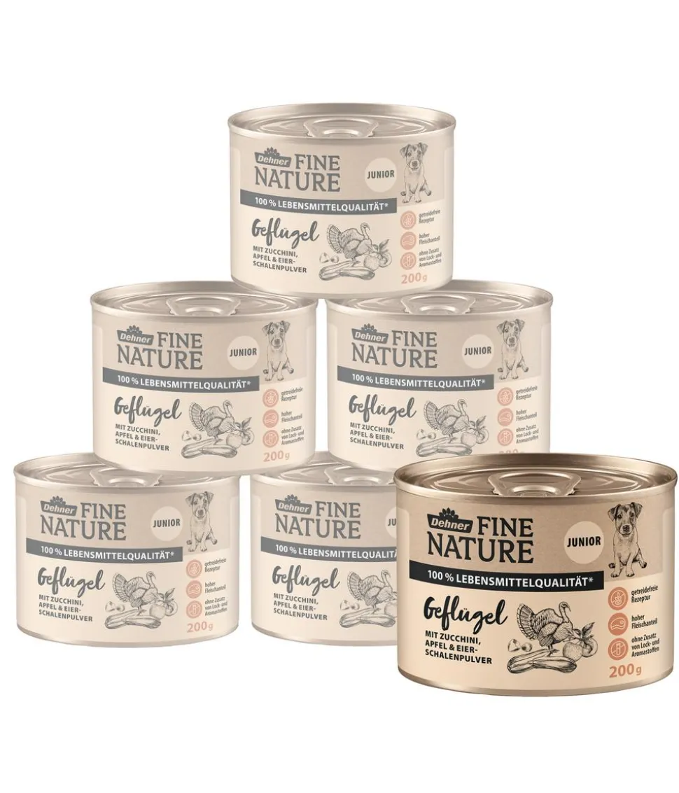 Dehner Fine Nature Nassfutter für Hunde Junior, Geflügel mit Zucchini, Apfel & Eierschalenpulver