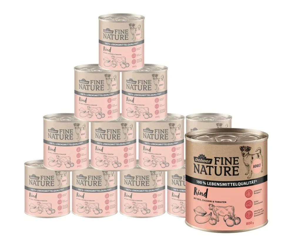 Dehner Fine Nature Nassfutter für Hunde Adult, Rind mit Reis, Zucchini & Tomate