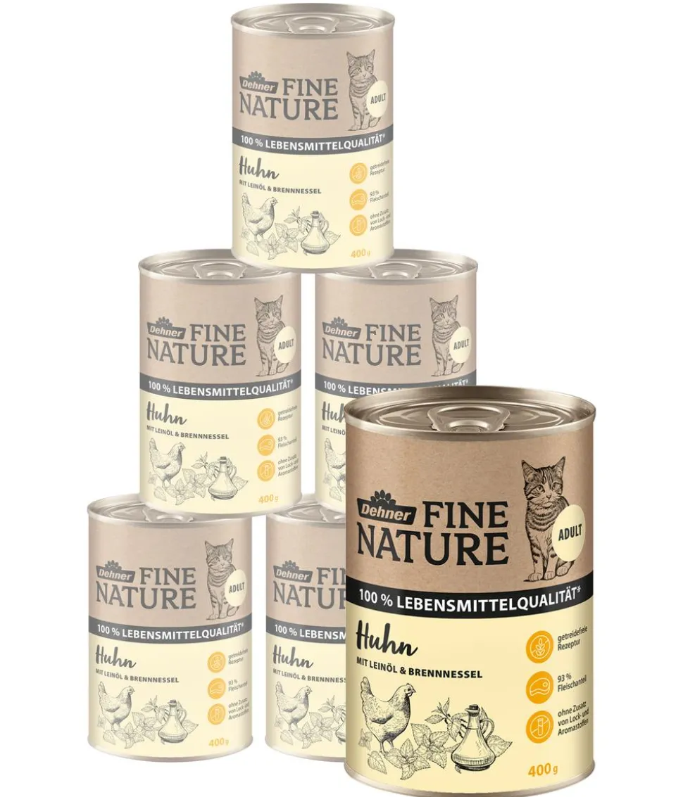 Dehner Fine Nature Nassfutter für Katzen Adult, Huhn mit Leinöl & Brennnessel