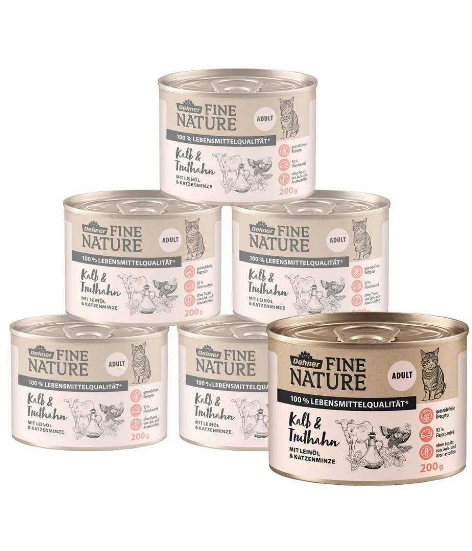 Dehner Fine Nature Nassfutter für Katzen Adult, Kalb & Truthahn mit Leinöl & Katzenminze