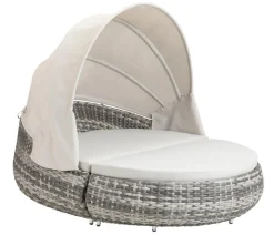 Dehner Gartenmöbel Daybed Tulum, mit Faltdach und Polstern, 179 x 163 x 220 cm (B/H/T), Liegefläche 146 x 179 cm, Aluminium / Polyester / Kunststoffgeflecht, grau