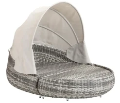 Dehner Gartenmöbel Daybed Tulum, mit Faltdach und Polstern, 179 x 163 x 220 cm (B/H/T), Liegefläche 146 x 179 cm, Aluminium / Polyester / Kunststoffgeflecht, grau