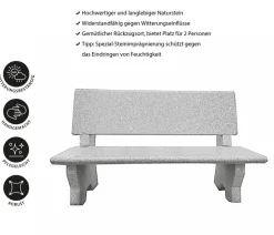 Dehner Granit-Gartenbank, grau, ca. B120/H75/T50 cm