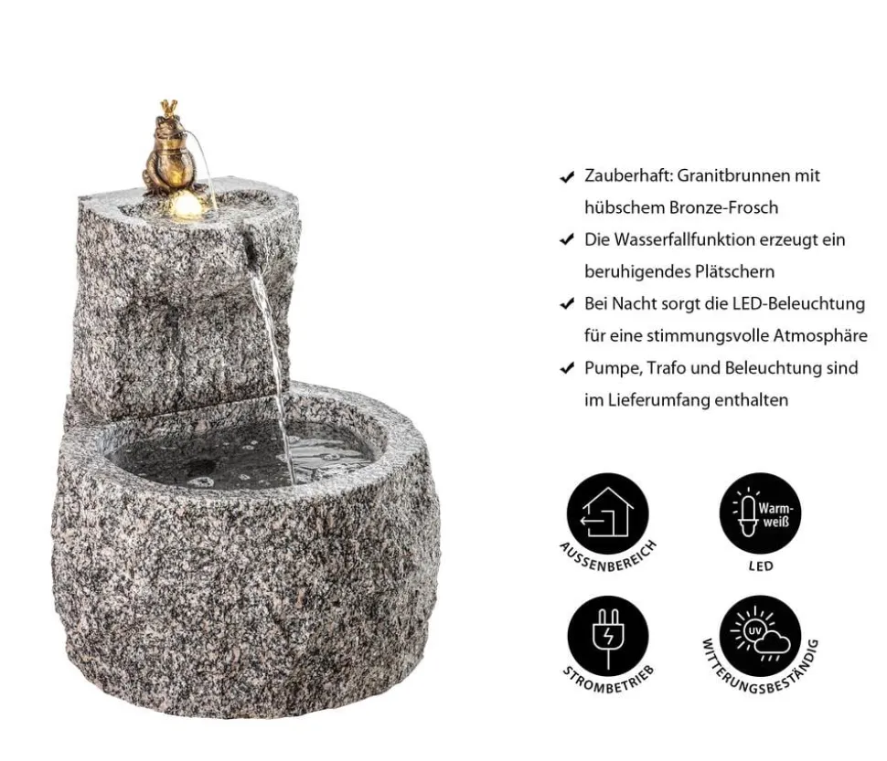 Dehner Granit-Gartenbrunnen Froschkönig, ca. Ø50/H55 cm