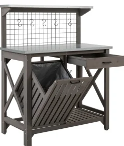 Dehner Holz-Pflanztisch Ottawa, grau, ca. B110/H134,5/T55 cm