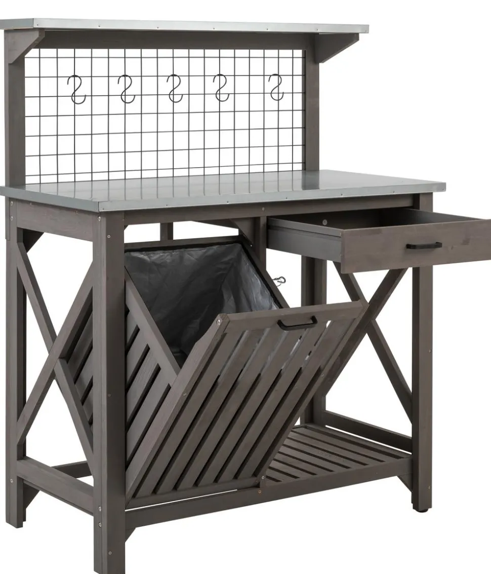 Dehner Holz-Pflanztisch Ottawa, grau, ca. B110/H134,5/T55 cm