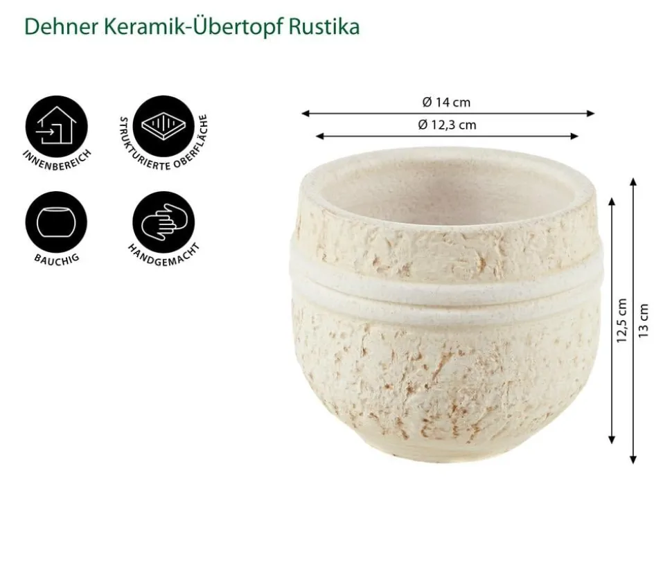 Dehner Keramik-Übertopf Rustika, bauchig, creme