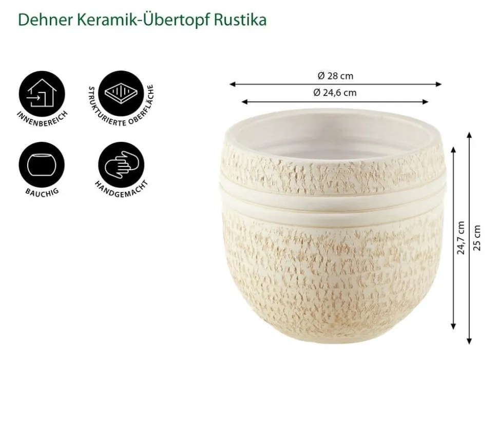 Dehner Keramik-Übertopf Rustika, bauchig, creme