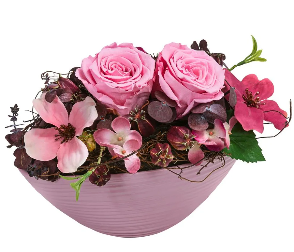 Dehner Keramik-Jardiniere mit Longlife-Rose Juna, rosa, ca. B23/H15/T12 cm