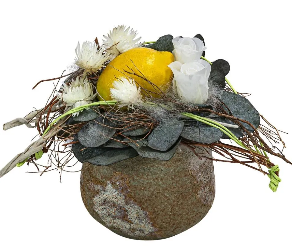 Dehner Keramik-Schale mit Longlife-Rose Limoncello, ca. Ø12/H21 cm