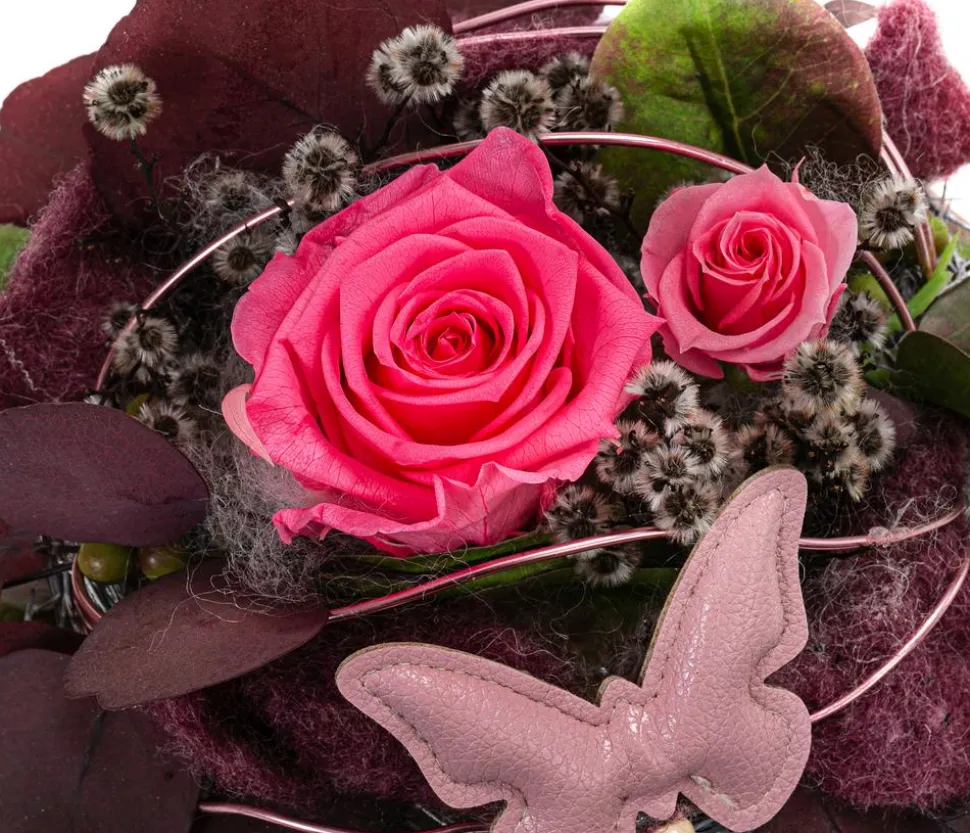 Dehner Keramik-Schale mit Longlife-Rose Rosalie, rosa, ca. Ø15/H25 cm