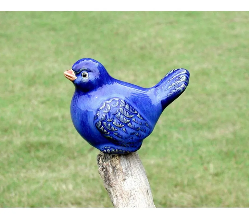 Dehner Keramik-Vogel, blau glasiert, 11 x 6 x 7 cm