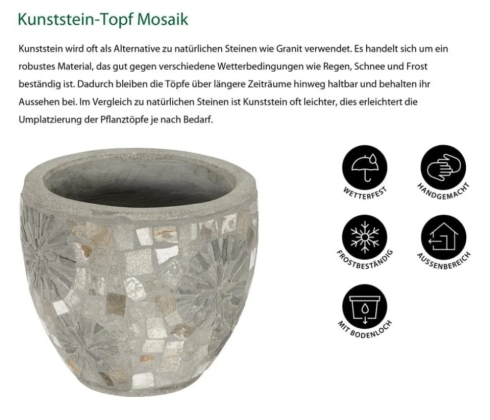 Dehner Kunststein-Topf Mosaik, grau