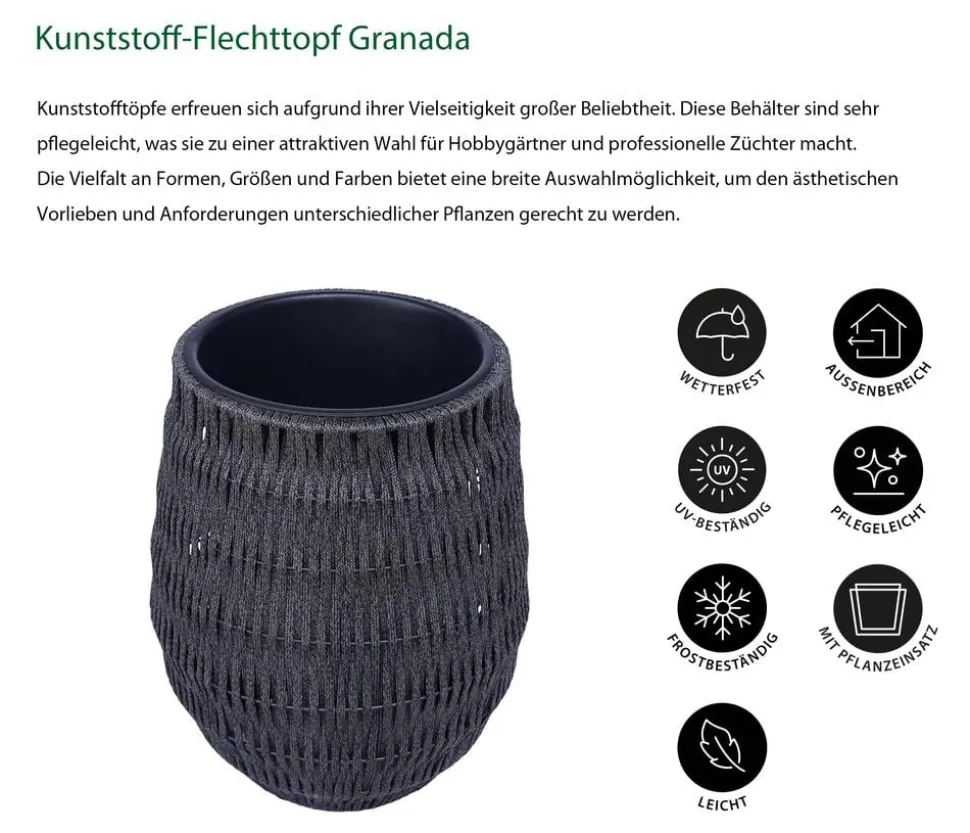 Dehner Kunststoff-Flechttopf Granada, rund, schwarz