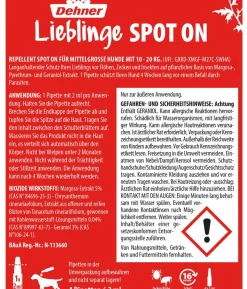 Dehner Lieblinge Floh- und Zeckenschutz Spot On für mittelgroße Hunde, 4 x 2 ml