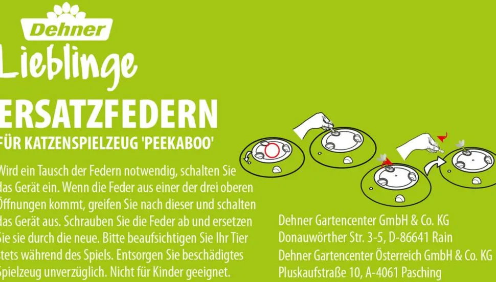 Dehner Lieblinge Katzenspielzeug Peekaboo, ca. Ø27/H5,5 cm + 2 Extra-Ersatzfedern