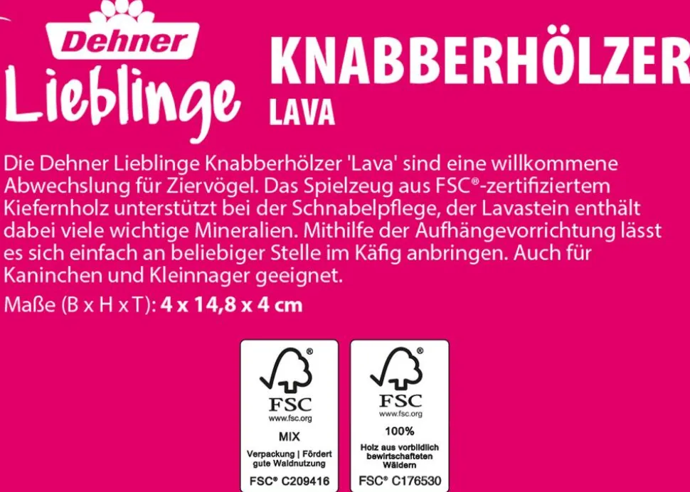 Dehner Lieblinge Knabberhölzer Lava, ca. B4/H14,8/T4 cm