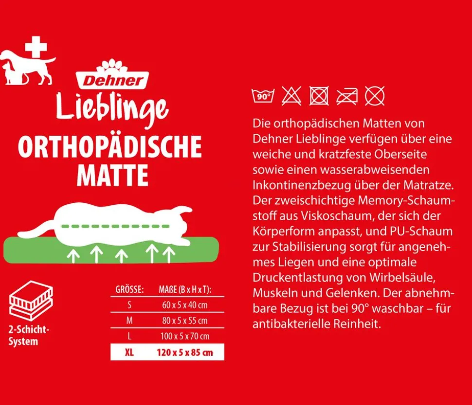 Dehner Lieblinge Orthopädische Hundematte Somnus, rechteckig, grau