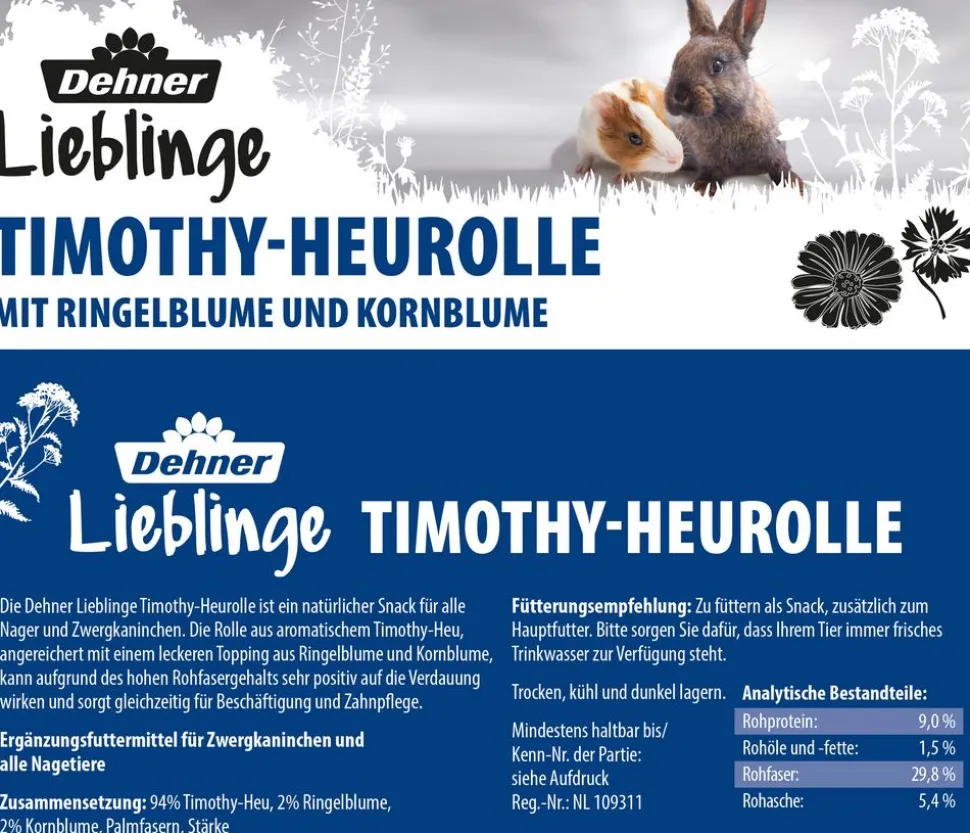 Dehner Lieblinge Timothy-Heurolle mit Ringelblume & Kornblume, 200 g