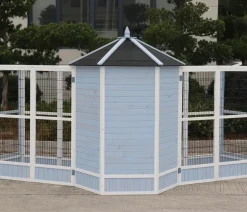 Dehner Lieblinge Vogelvolieren-Set Santorini, mit Freigehege, weiß/blau, ca. B236,4/H180/T132 cm
