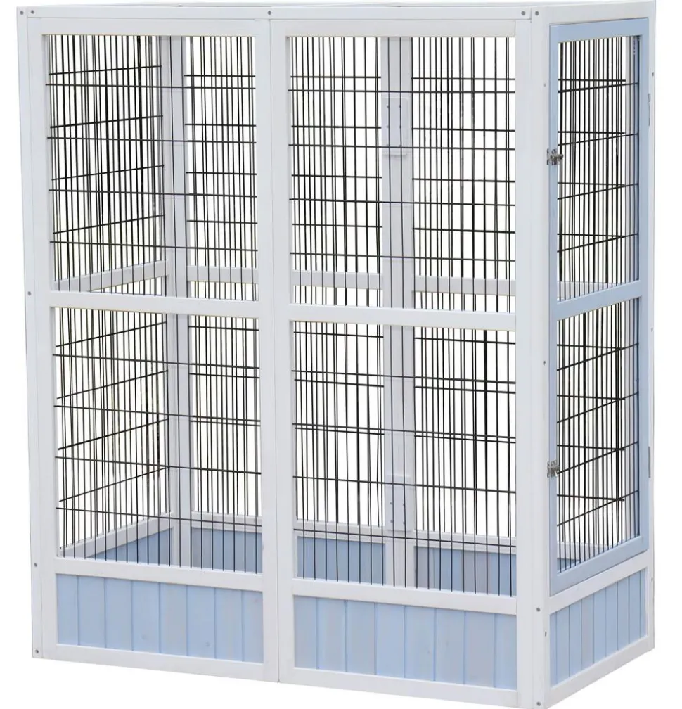Dehner Lieblinge Vogelvolieren-Set Santorini, mit Freigehege, weiß/blau, ca. B236,4/H180/T132 cm