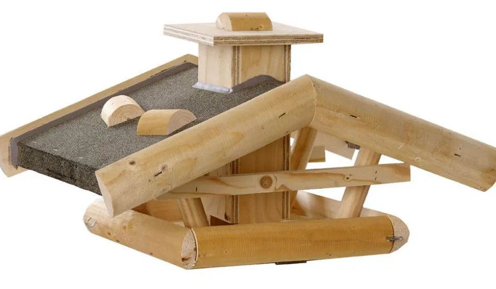 Dehner Natura Premium Futterhaus Rofan, geflammt, inkl. Ständer Alpstein, ca. B84,3/H129,7/T84,3 cm
