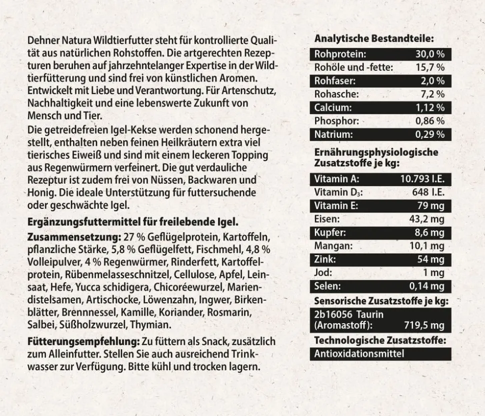 Dehner Natura Premium Igelfutter Igel-Kekse mit Regenwürmern