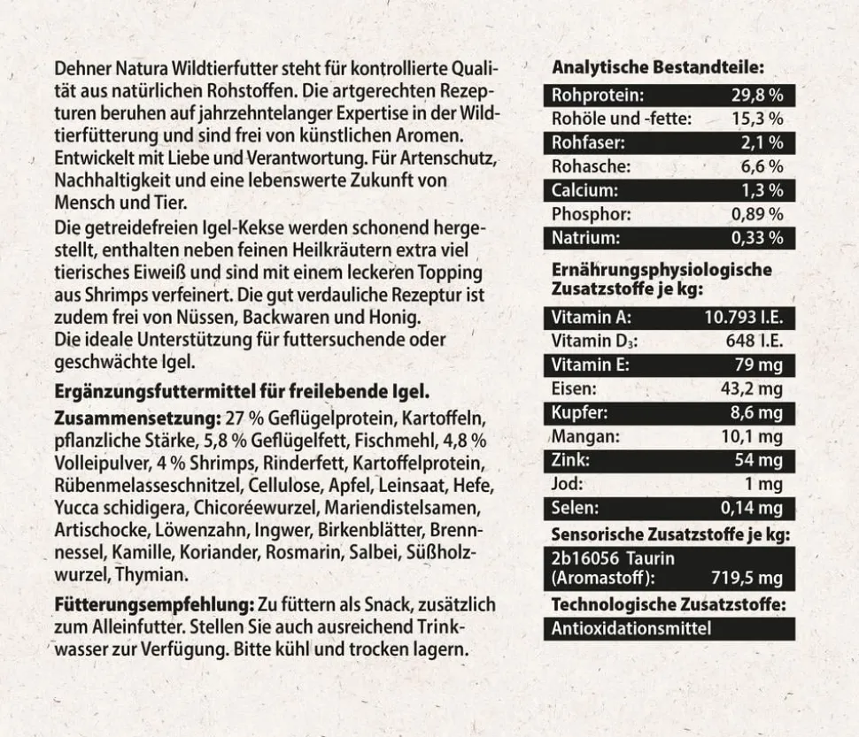 Dehner Natura Premium Igelfutter Igel-Kekse mit Shrimps
