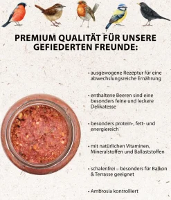 Dehner Natura Premium Wildvogelfutter Erdnussbutter im Glas, Beeren, 8 x 340 g