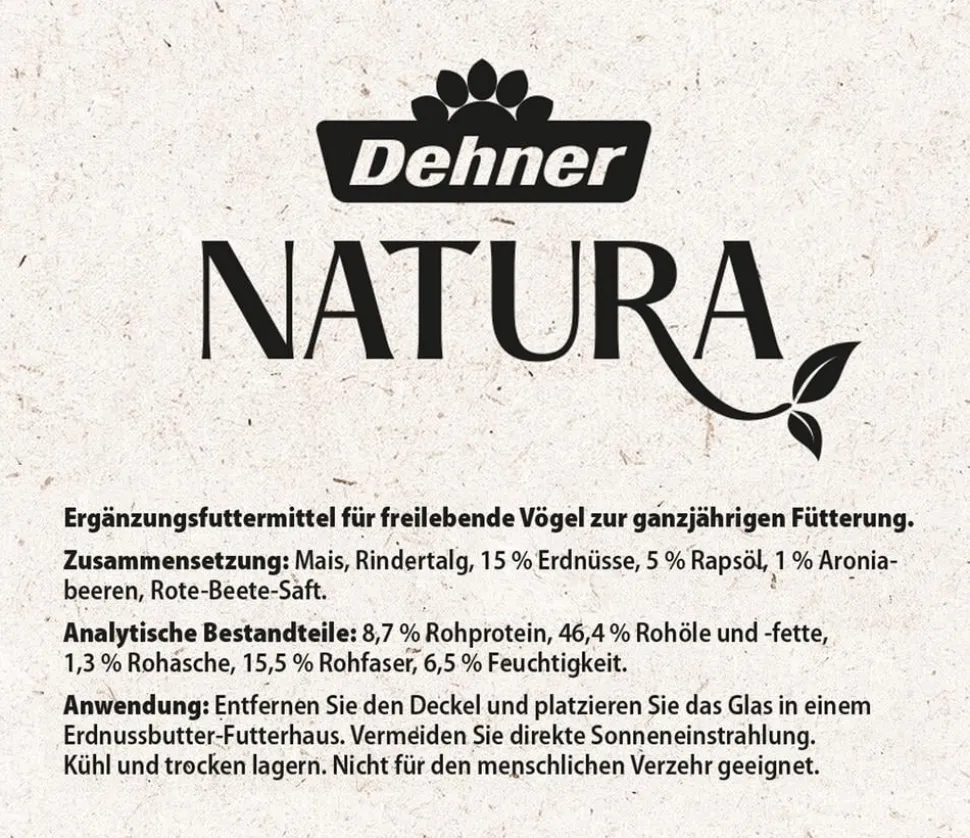 Dehner Natura Premium Wildvogelfutter Erdnussbutter im Glas, Beeren, 8 x 340 g