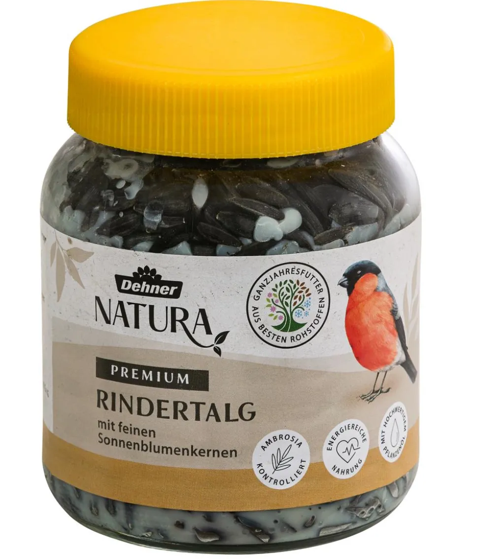 Dehner Natura Premium Wildvogelfutter Rindertalg im Glas, Sonnenblumenkerne, 8 x 250 g