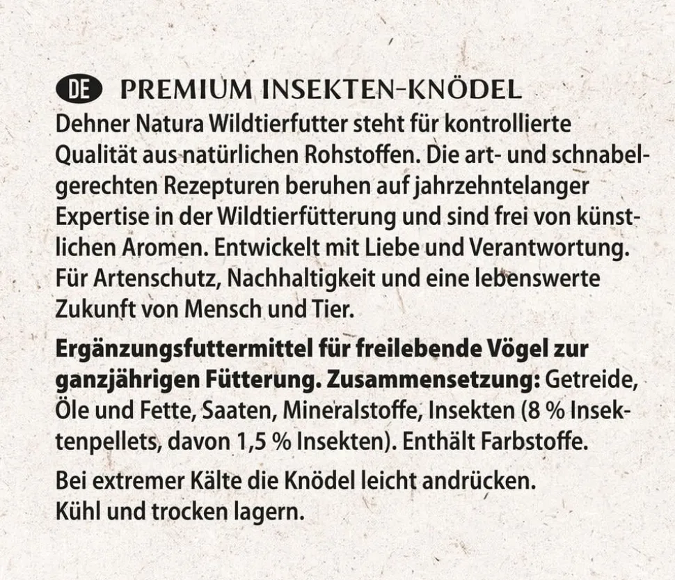Dehner Natura Premium Wildvogelfutter Insekten-Meisenknödel im Karton, mit Netz, 30 Stk.
