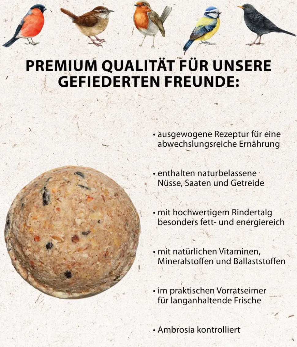 Dehner Natura Premium Wildvogelfutter Meisenknödel im Eimer, mit Netz
