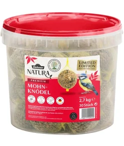 Dehner Natura Premium Wildvogelfutter Mohn-Meisenknödel im Eimer, mit Netz, 30 Stk.