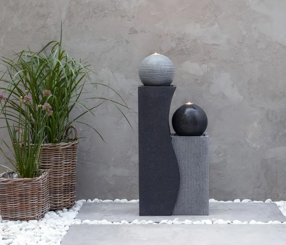Dehner Polyresin-Gartenbrunnen Ying Yang, solarfähig, ca. H94 cm