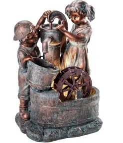 Dehner Polyresin-Gartenbrunnen Lea und Leon, solarfähig, ca. H68,5 cm