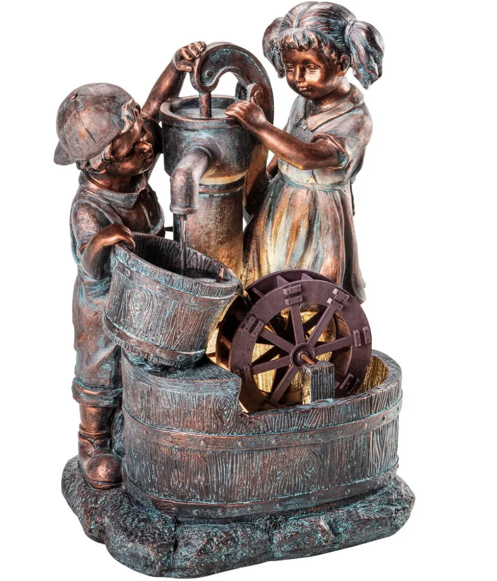 Dehner Polyresin-Gartenbrunnen Lea und Leon, solarfähig, ca. H68,5 cm