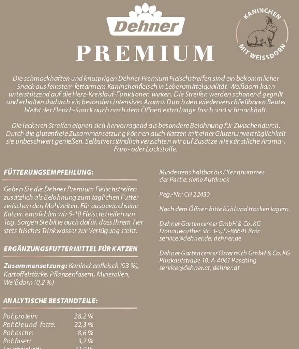 Dehner Premium Katzensnack Kaninchenfleisch mit Weißdorn, 45 g