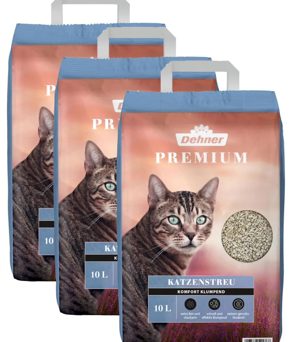 Dehner Premium Katzenstreu Komfort Klumpend, 3 x 10 l