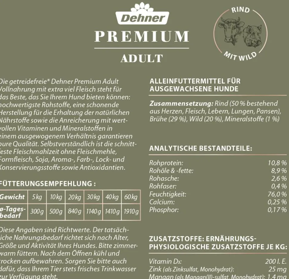 Dehner Premium Nassfutter für Hunde Adult